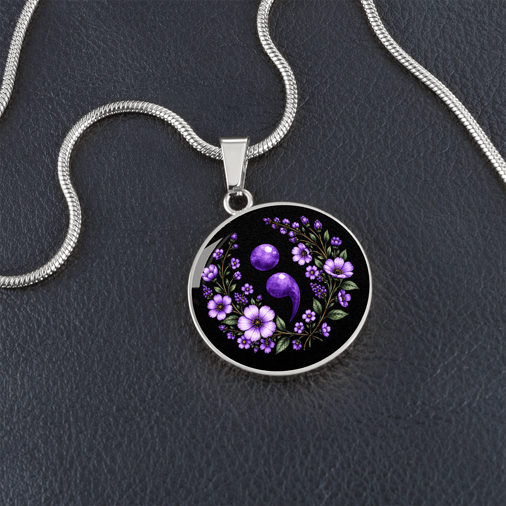 Purple Semicolon Wildflower Pendant Necklace | Suicide Awareness & Prevention Jewelry - Jewelry, Necklaces - EpiAl's Shop