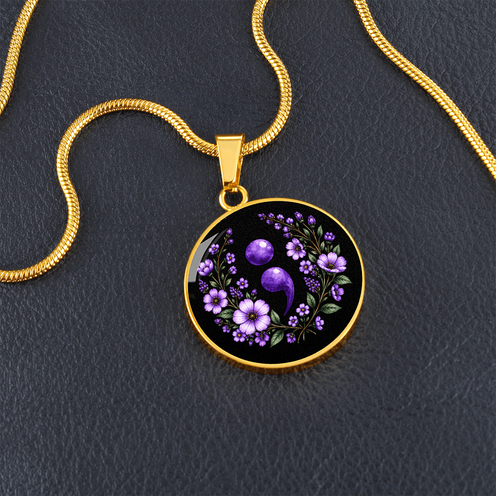 Purple Semicolon Wildflower Pendant Necklace | Suicide Awareness & Prevention Jewelry - Jewelry, Necklaces - EpiAl's Shop