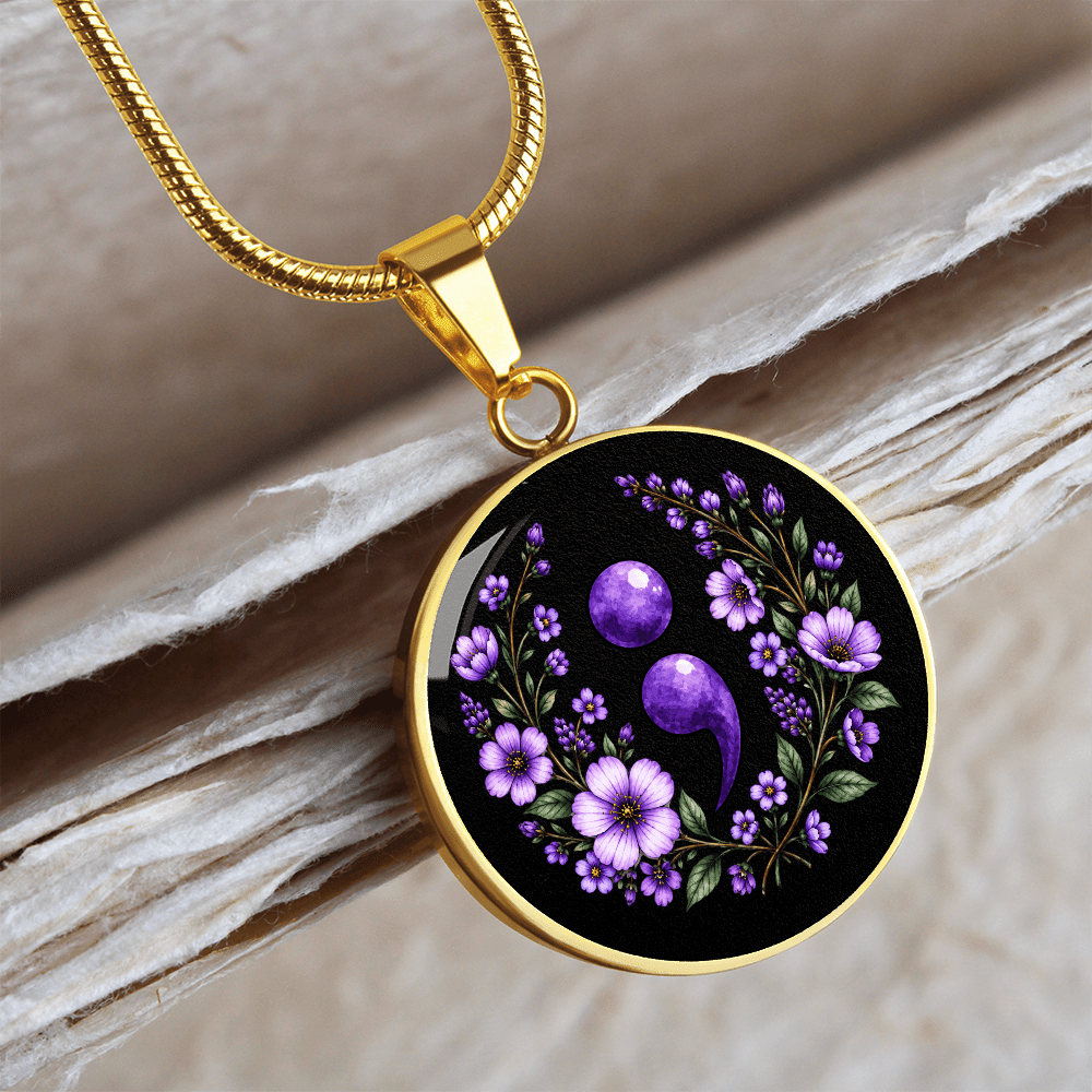 Purple Semicolon Wildflower Pendant Necklace | Suicide Awareness & Prevention Jewelry - Jewelry, Necklaces - EpiAl's Shop