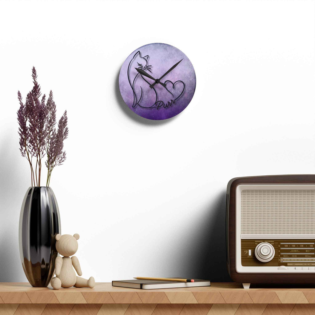 Purr Cat Heart Acrylic Wall Clock – Minimalist Cat Lover Decor - Decor, Clocks, Wall - EpiAl's Shop
