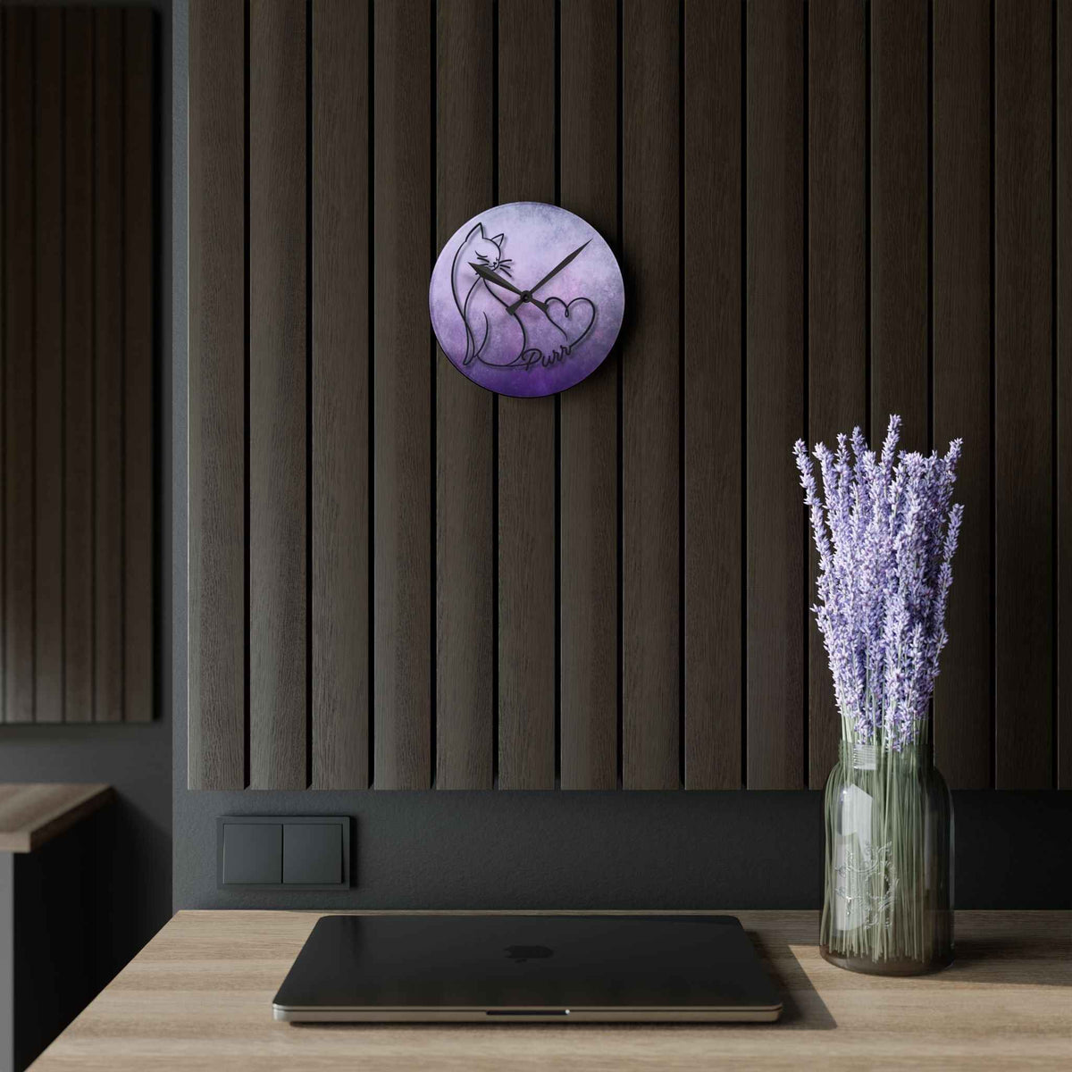 Purr Cat Heart Acrylic Wall Clock – Minimalist Cat Lover Decor - Decor, Clocks, Wall - EpiAl's Shop