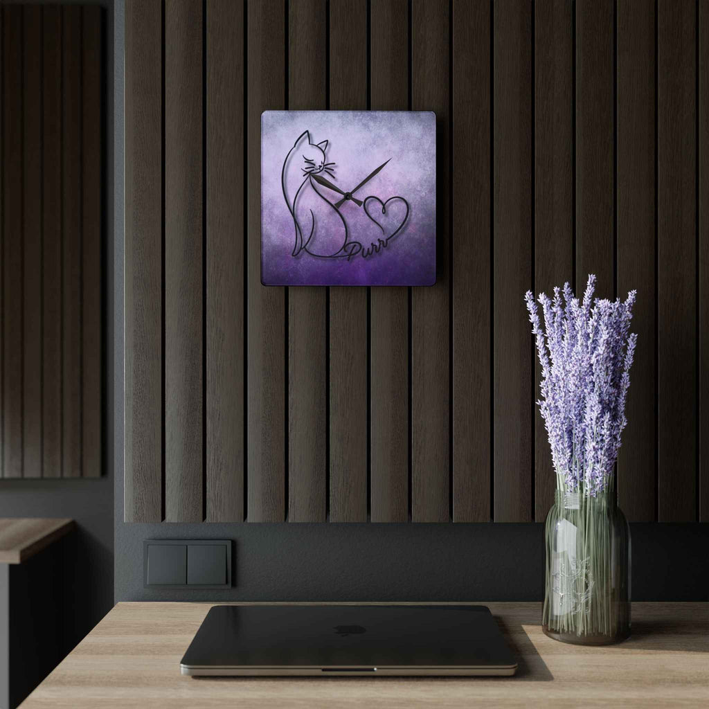 Purr Cat Heart Acrylic Wall Clock – Minimalist Cat Lover Decor - Decor, Clocks, Wall - EpiAl's Shop