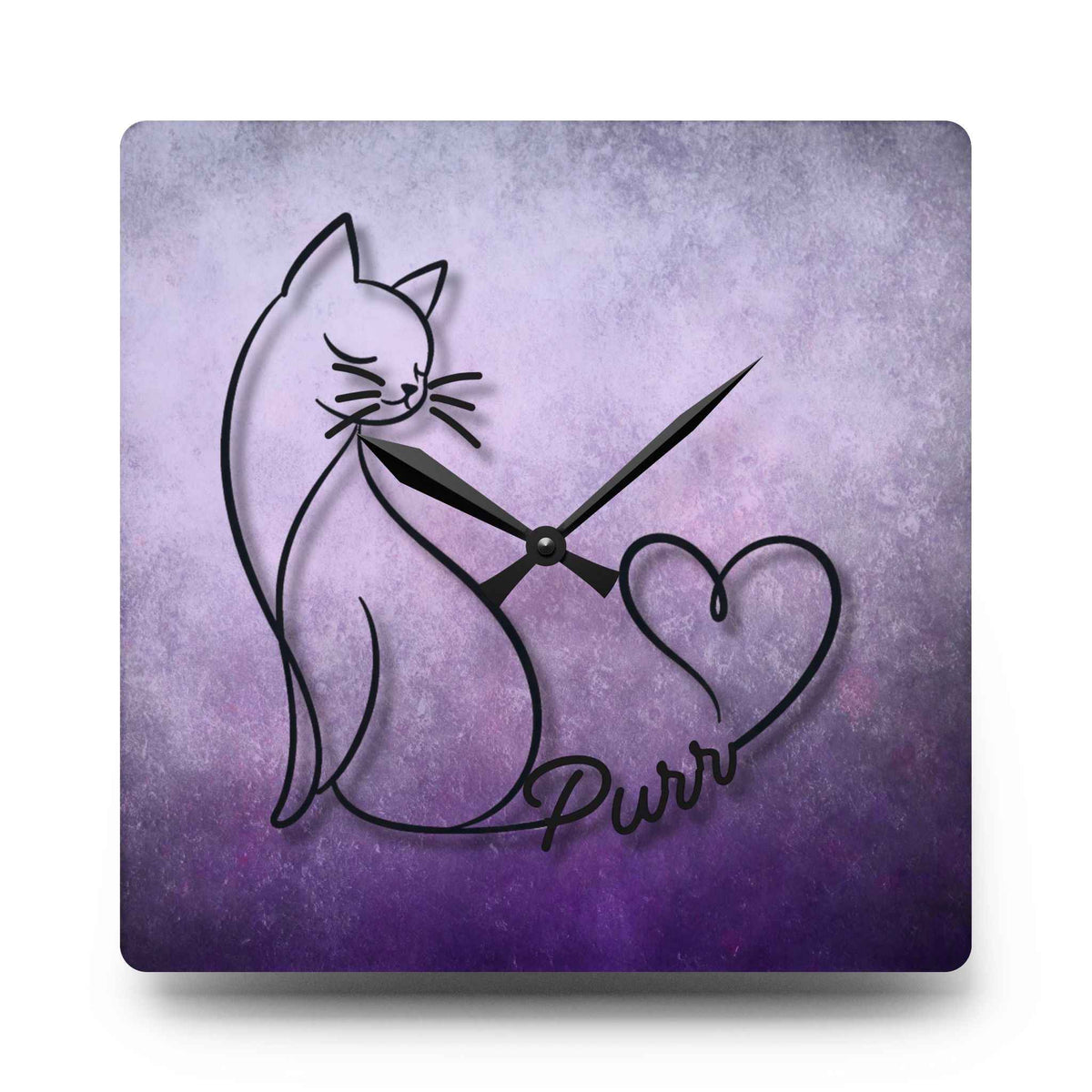 Purr Cat Heart Acrylic Wall Clock – Minimalist Cat Lover Decor - Decor, Clocks, Wall - EpiAl's Shop