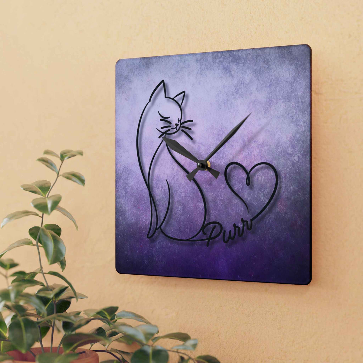 Purr Cat Heart Acrylic Wall Clock – Minimalist Cat Lover Decor - Decor, Clocks, Wall - EpiAl's Shop