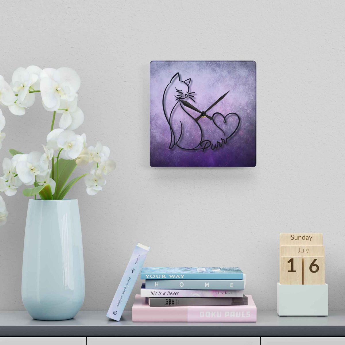Purr Cat Heart Acrylic Wall Clock – Minimalist Cat Lover Decor - Decor, Clocks, Wall - EpiAl's Shop