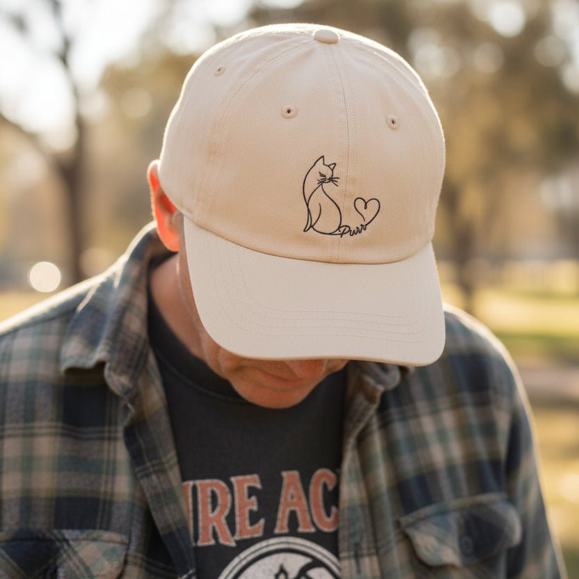 Purr Line Art Cat Hat – Minimalist Cat Lover Cap - Hats, Baseball & Trucker - EpiAl's Shop