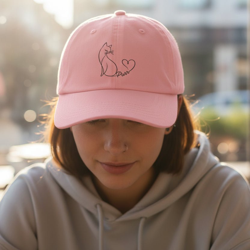 Purr Line Art Cat Hat – Minimalist Cat Lover Cap - Hats, Baseball & Trucker - EpiAl's Shop