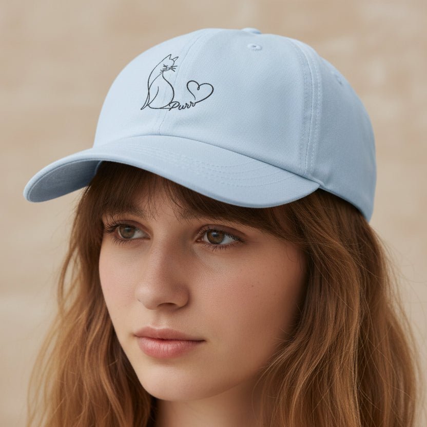 Purr Line Art Cat Hat – Minimalist Cat Lover Cap - Hats, Baseball & Trucker - EpiAl's Shop