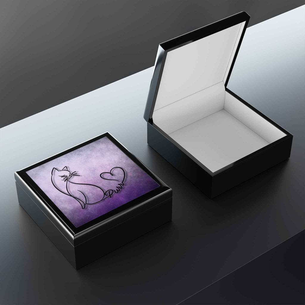 Purr – Line Art Cat Jewelry Box with Heart Tail - Decor, Jewelry Boxes - EpiAl's Shop