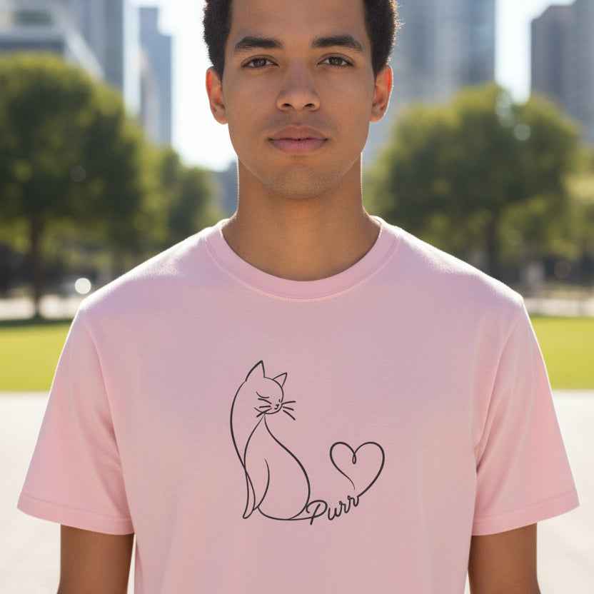 Purr Line Art Cat Unisex T-Shirt | Minimal Cat Lover Tee with Heart Tail - Clothing, Unisex, T-Shirts - EpiAl's Shop