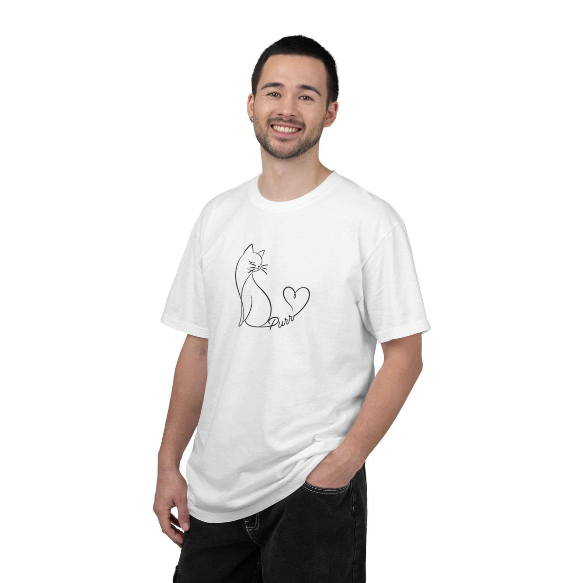 Purr Line Art Cat Unisex T-Shirt | Minimal Cat Lover Tee with Heart Tail - Clothing, Unisex, T-Shirts - EpiAl's Shop