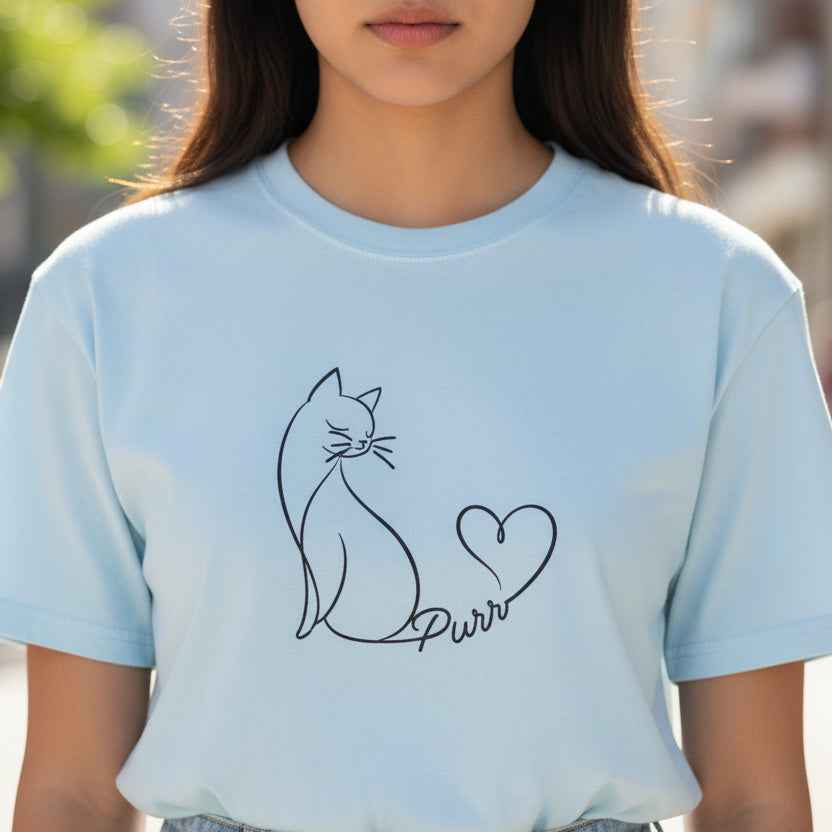 Purr Line Art Cat Unisex T-Shirt | Minimal Cat Lover Tee with Heart Tail - Clothing, Unisex, T-Shirts - EpiAl's Shop