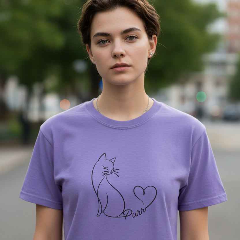 Purr Line Art Cat Unisex T-Shirt | Minimal Cat Lover Tee with Heart Tail - Clothing, Unisex, T-Shirts - EpiAl's Shop