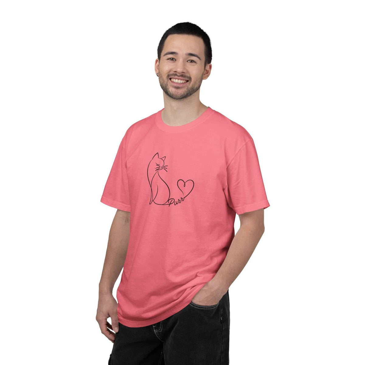 Purr Line Art Cat Unisex T-Shirt | Minimal Cat Lover Tee with Heart Tail - Clothing, Unisex, T-Shirts - EpiAl's Shop