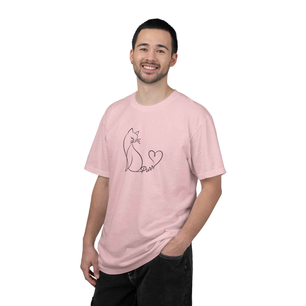 Purr Line Art Cat Unisex T-Shirt | Minimal Cat Lover Tee with Heart Tail - Clothing, Unisex, T-Shirts - EpiAl's Shop