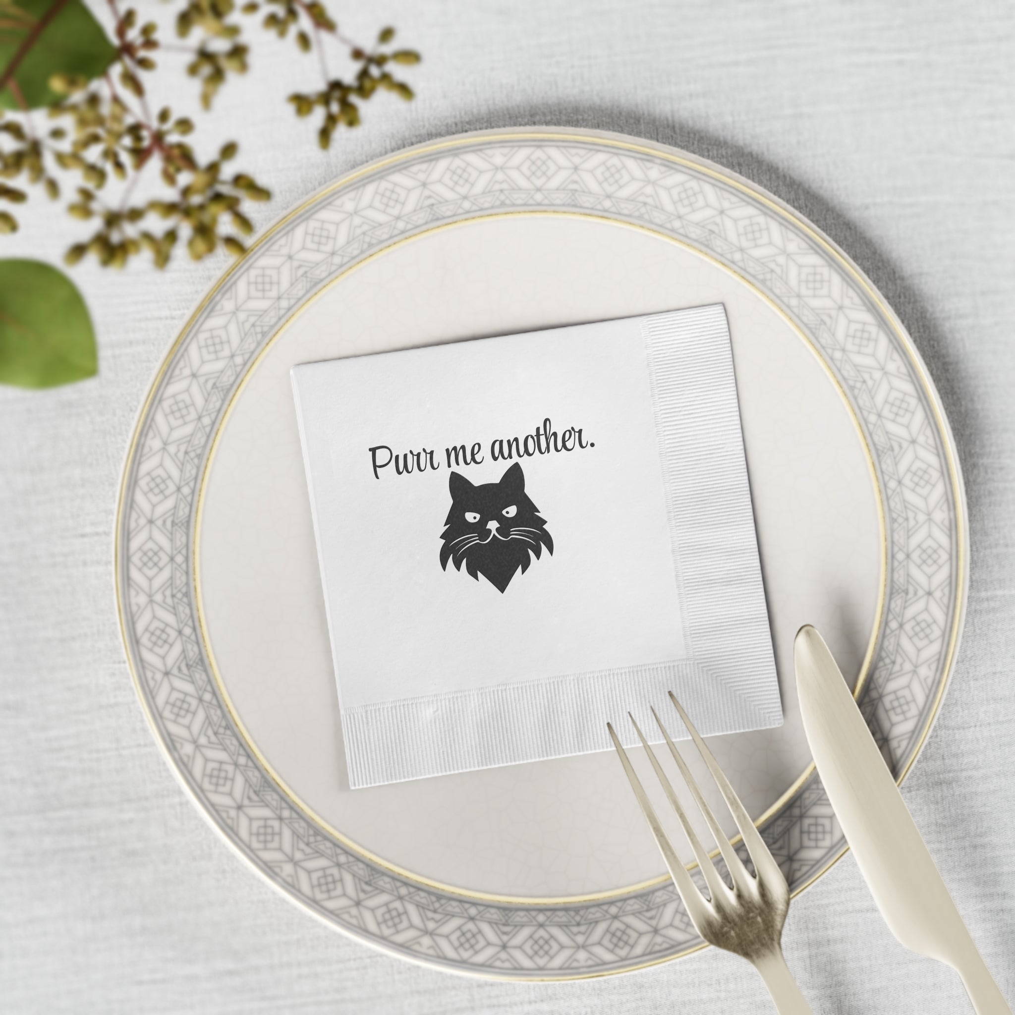 Purr Me Another White Coined Napkins - Paper Products, Napkins - EpiAl's Shop