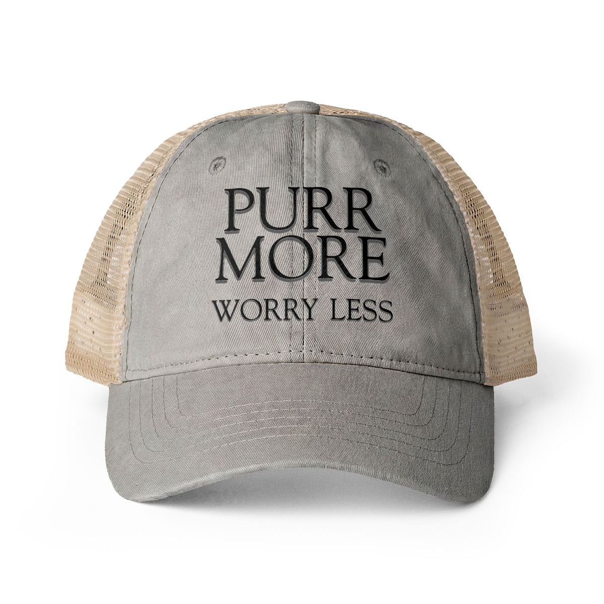 Purr More, Worry Less Women’s Ponytail Trucker Hat - Hats, Baseball & Trucker - EpiAl's Shop