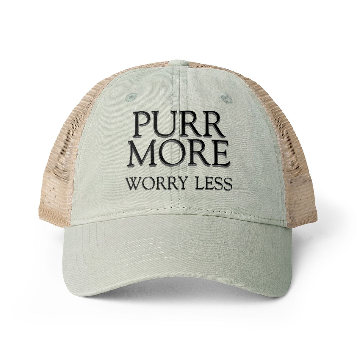 Purr More, Worry Less Women’s Ponytail Trucker Hat - Hats, Baseball & Trucker - EpiAl's Shop