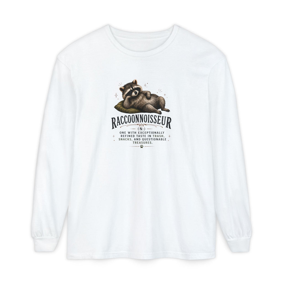 Raccoonnoisseur Garment-Dyed Long Sleeve Shirt | Funny Jimothy Graphic Tee - Clothing, Unisex, T-Shirts, Long-Sleeved - EpiAl's Shop