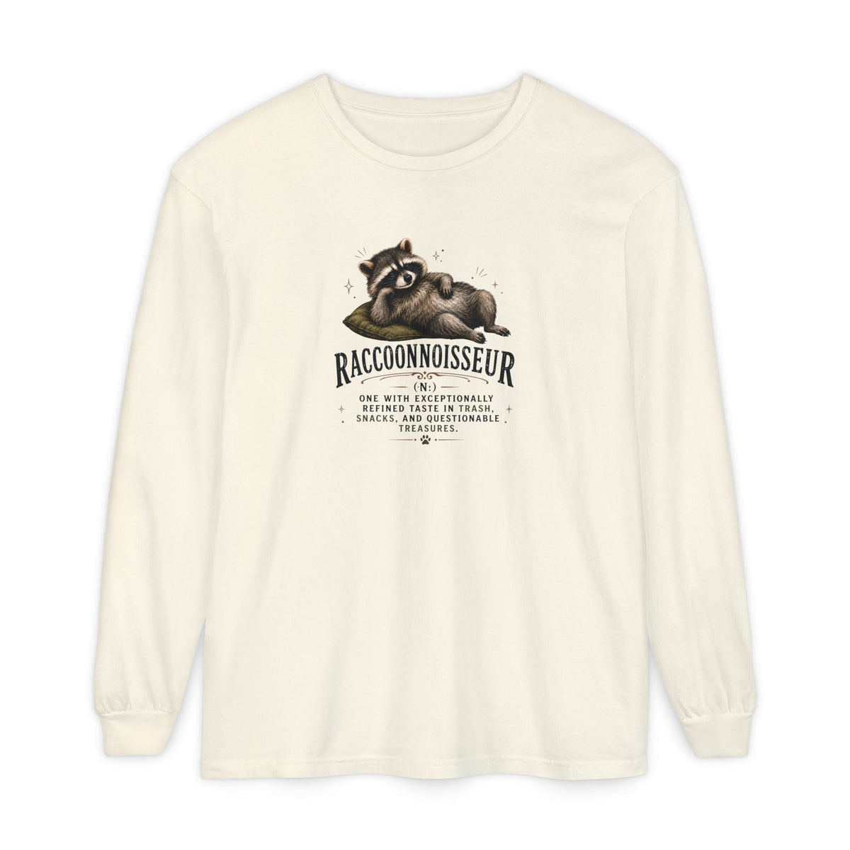 Raccoonnoisseur Garment-Dyed Long Sleeve Shirt | Funny Jimothy Graphic Tee - Clothing, Unisex, T-Shirts, Long-Sleeved - EpiAl's Shop