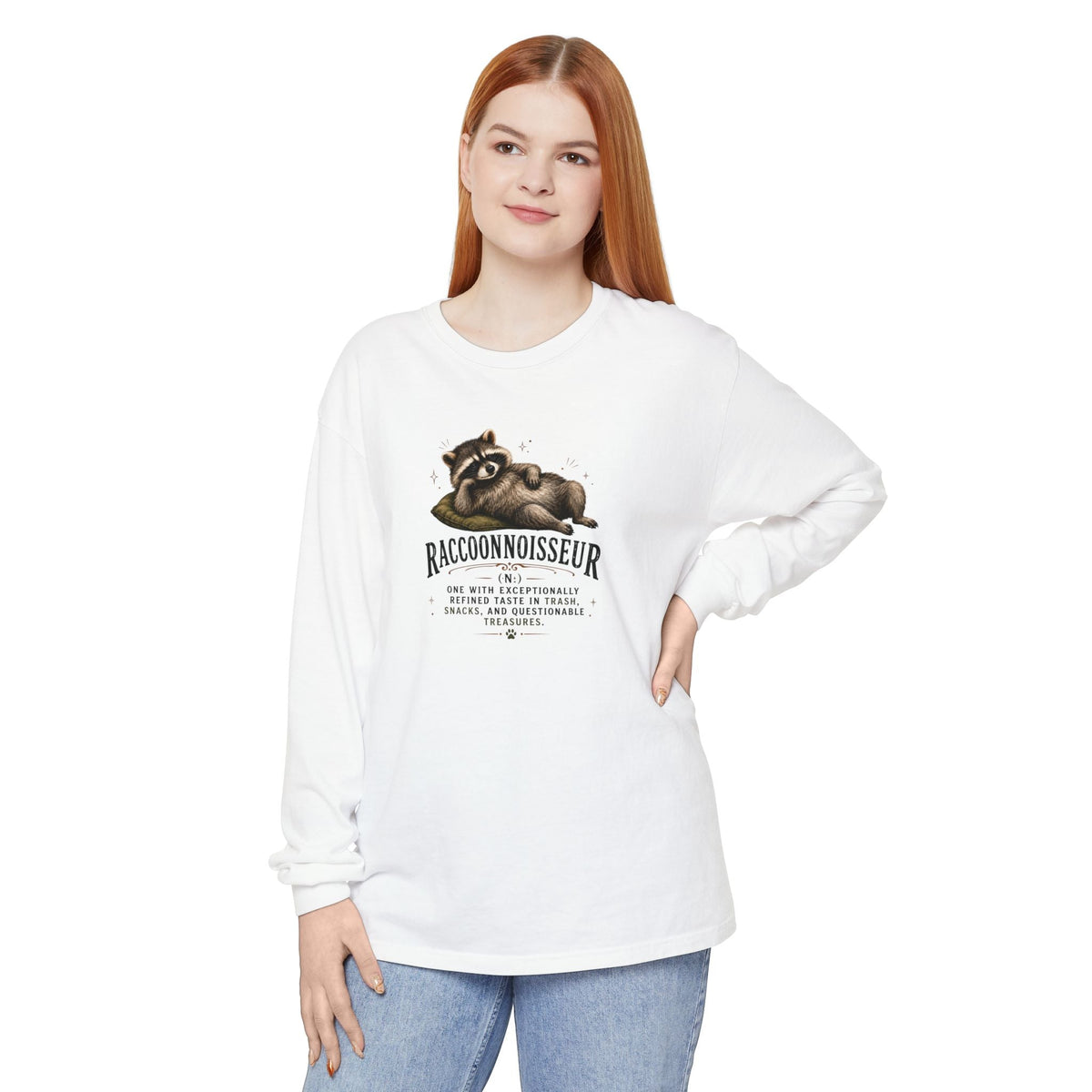 Raccoonnoisseur Garment-Dyed Long Sleeve Shirt | Funny Jimothy Graphic Tee - Clothing, Unisex, T-Shirts, Long-Sleeved - EpiAl's Shop