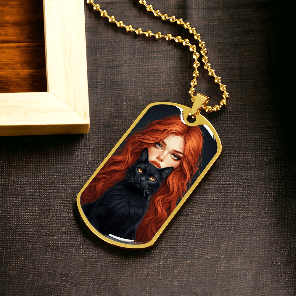 Red Haired Cat Lady Dog Tag Necklace - Jewelry, Necklaces - EpiAl's Shop