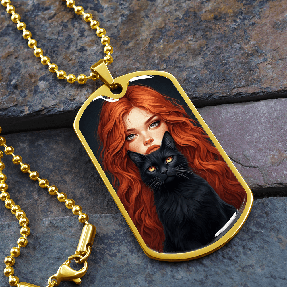 Red Haired Cat Lady Dog Tag Necklace - Jewelry, Necklaces - EpiAl's Shop