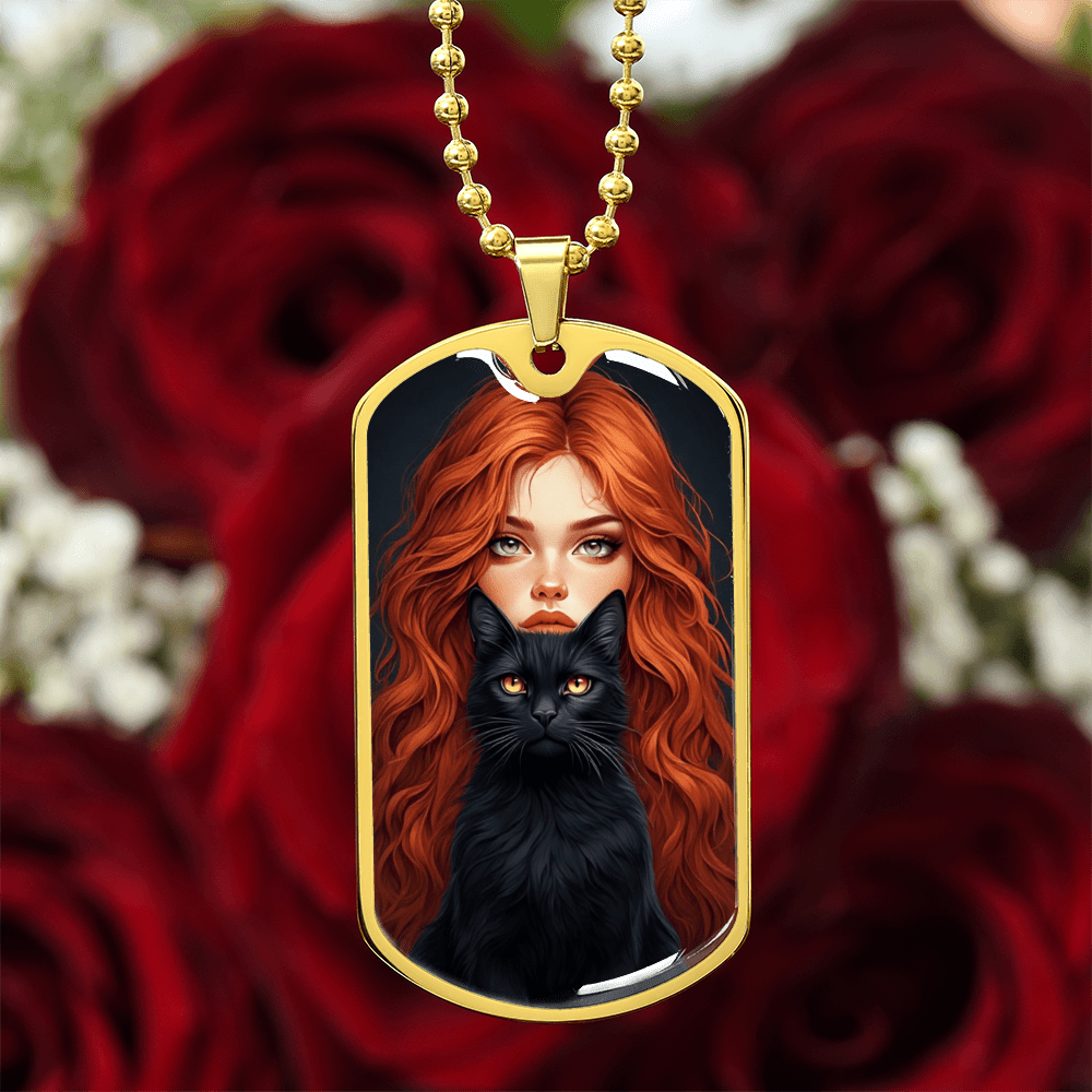 Red Haired Cat Lady Dog Tag Necklace - Jewelry, Necklaces - EpiAl's Shop