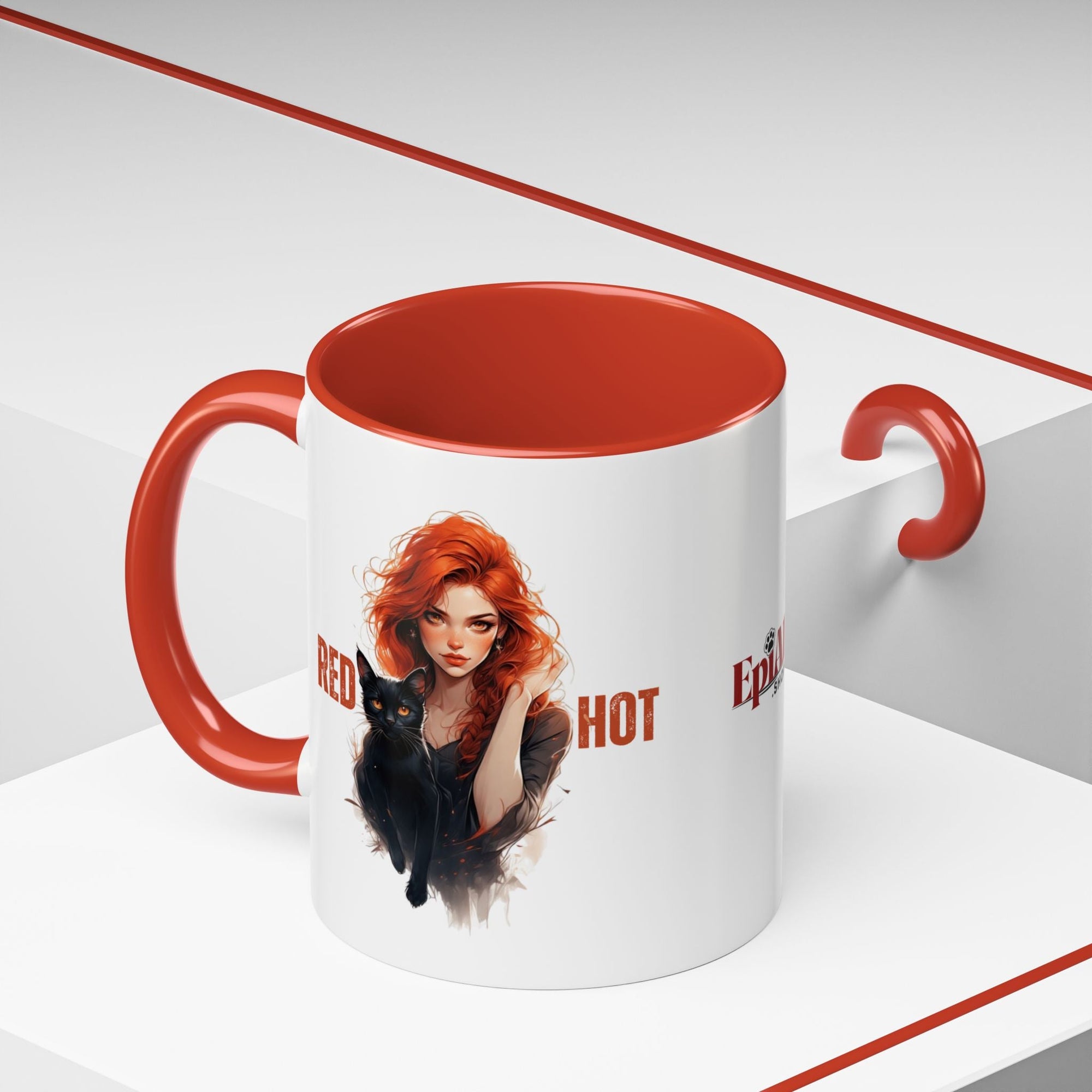 Red Hot Coffee Mug with Artistic Cat - Themed Design - Drinkware, Coffee Mugs - EpiAl's Shop