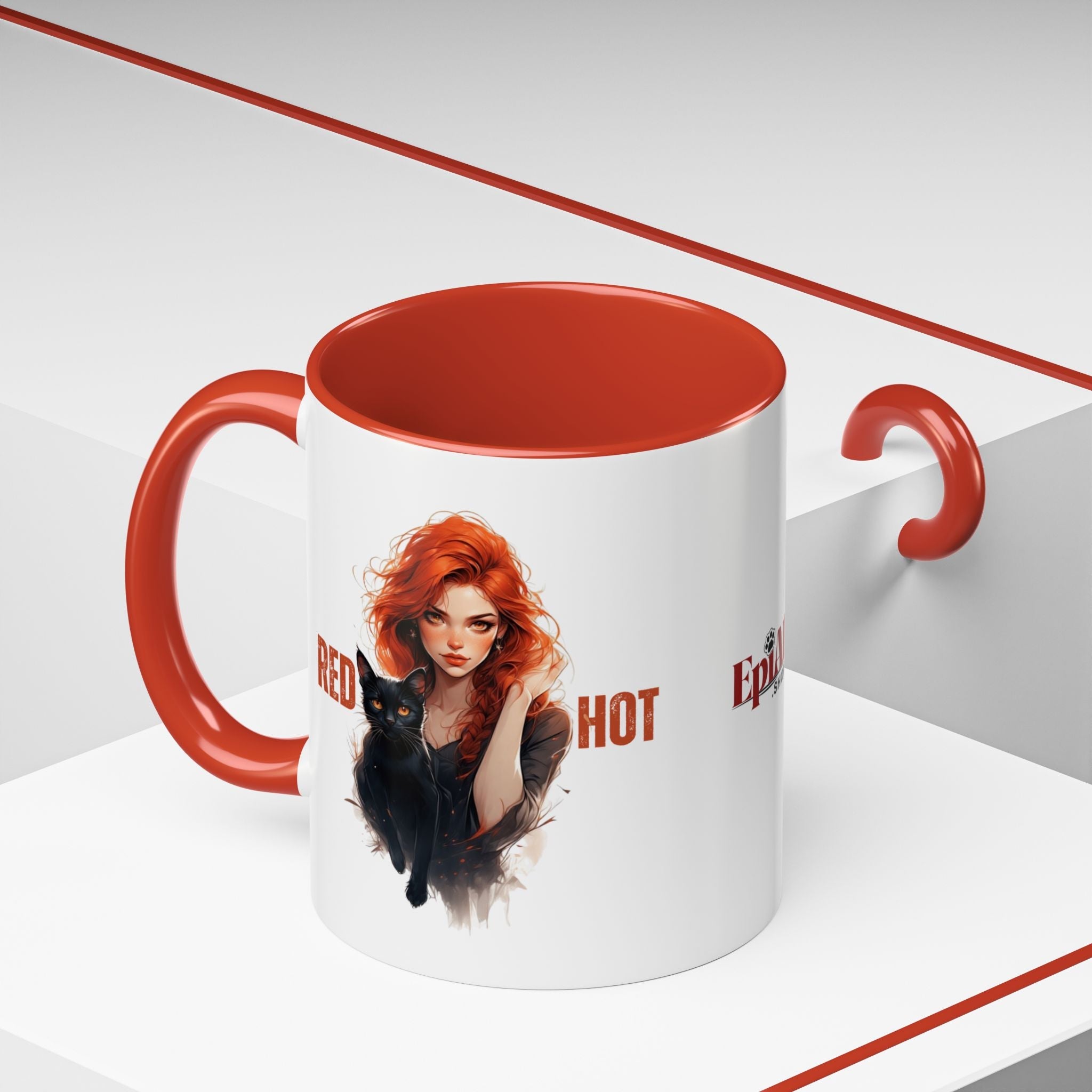 Red Hot Coffee Mug with Artistic Cat - Themed Design - Drinkware, Coffee Mugs - EpiAl's Shop