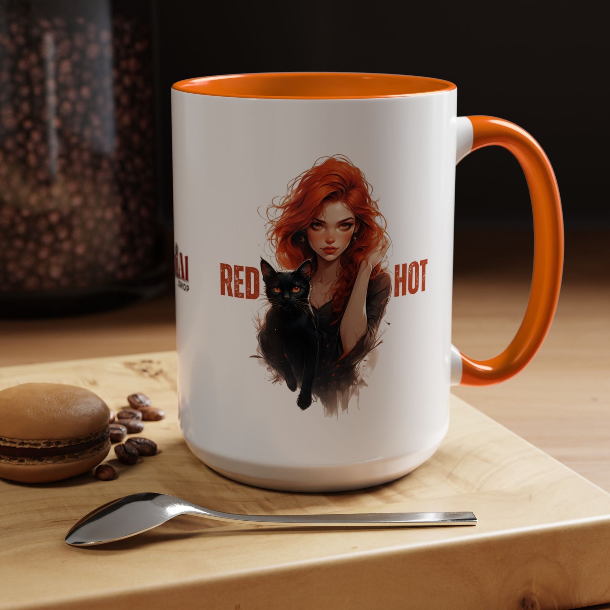Red Hot Coffee Mug with Artistic Cat - Themed Design - Drinkware, Coffee Mugs - EpiAl's Shop
