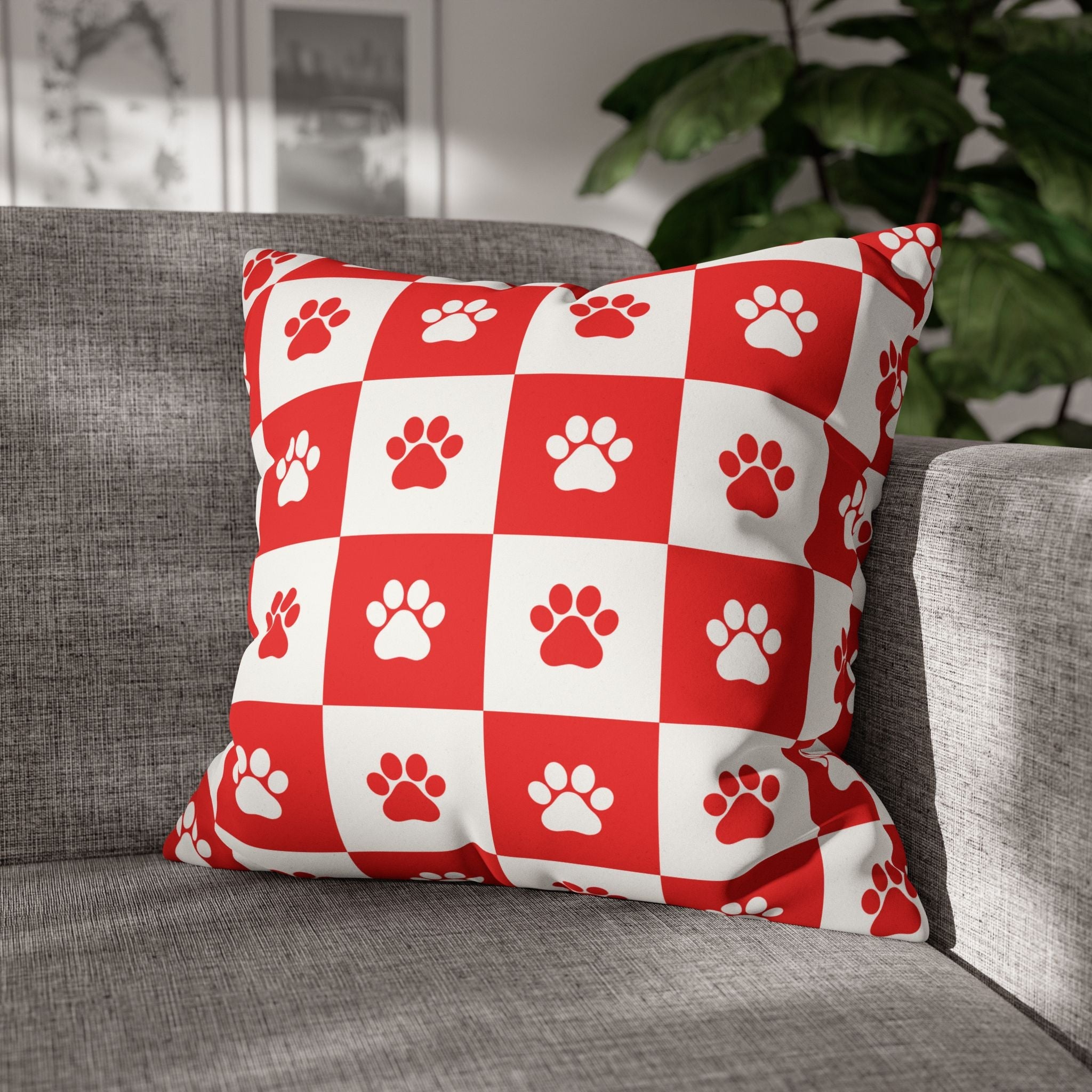 Red Paw Print Faux Suede Pillowcase - Cozy Home Decor for Pet Lovers - Decor, Home, Pillows - EpiAl's Shop
