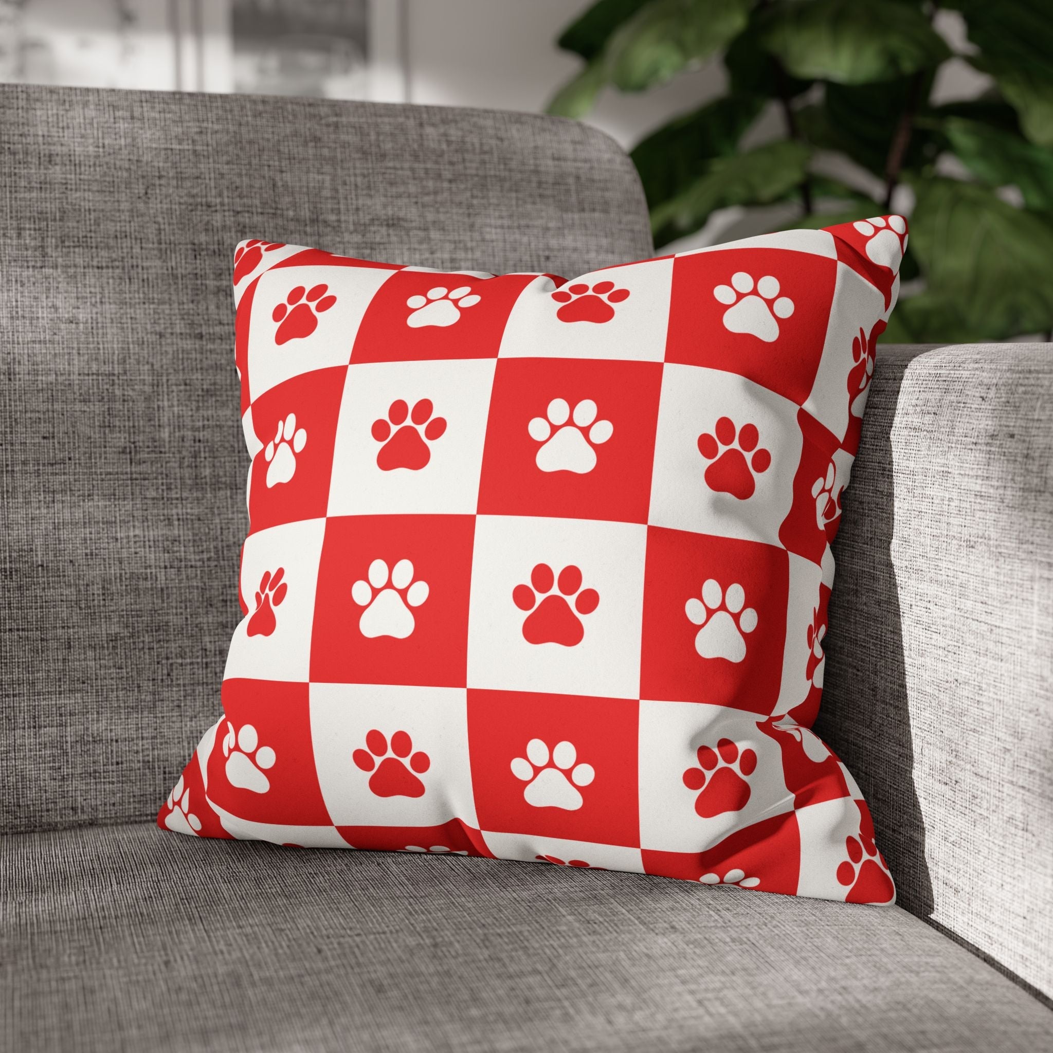 Red Paw Print Faux Suede Pillowcase - Cozy Home Decor for Pet Lovers - Decor, Home, Pillows - EpiAl's Shop