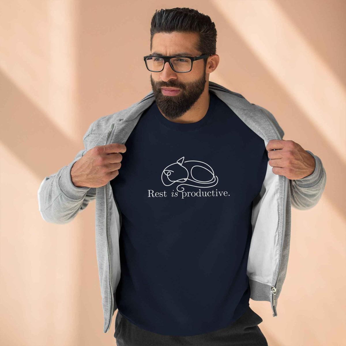 “Rest Is Productive” Minimalist Cat Sweatshirt – Comfort Fleece Pullover - Clothing, Unisex, Sweatshirts - EpiAl's Shop