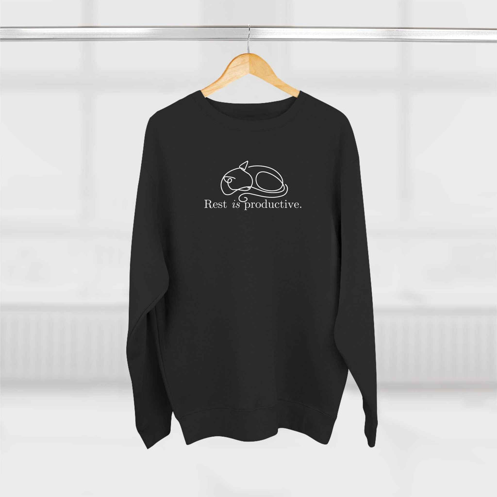 “Rest Is Productive” Minimalist Cat Sweatshirt – Comfort Fleece Pullover - Clothing, Unisex, Sweatshirts - EpiAl's Shop