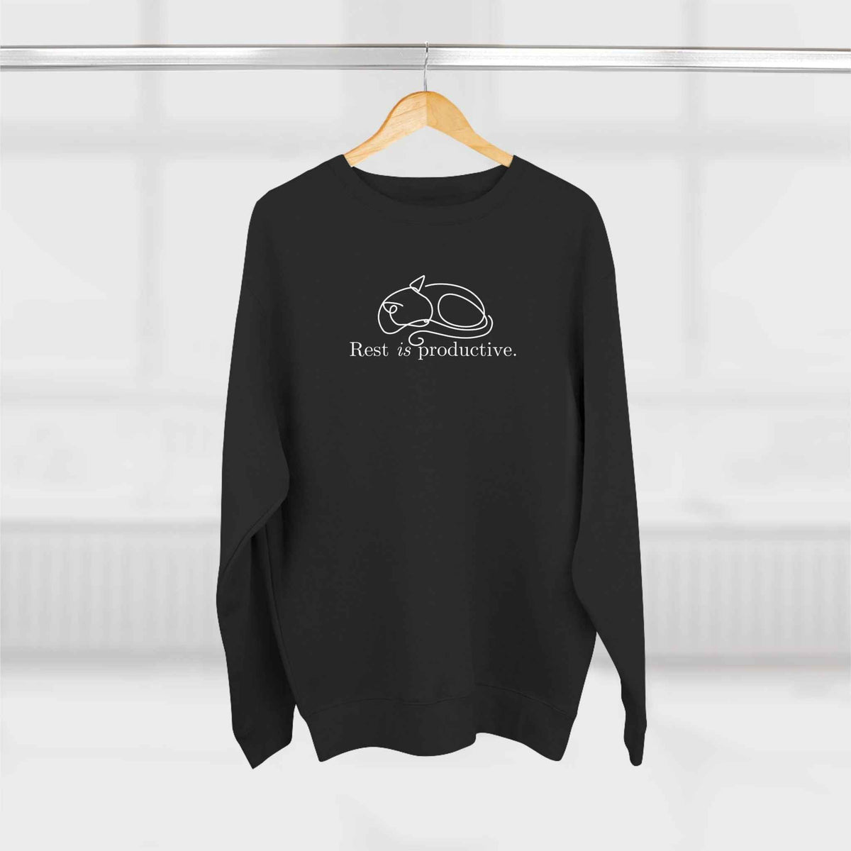 “Rest Is Productive” Minimalist Cat Sweatshirt – Comfort Fleece Pullover - Clothing, Unisex, Sweatshirts - EpiAl's Shop
