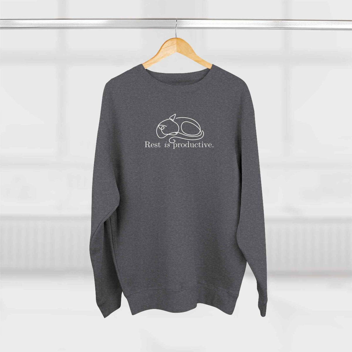 “Rest Is Productive” Minimalist Cat Sweatshirt – Comfort Fleece Pullover - Clothing, Unisex, Sweatshirts - EpiAl's Shop