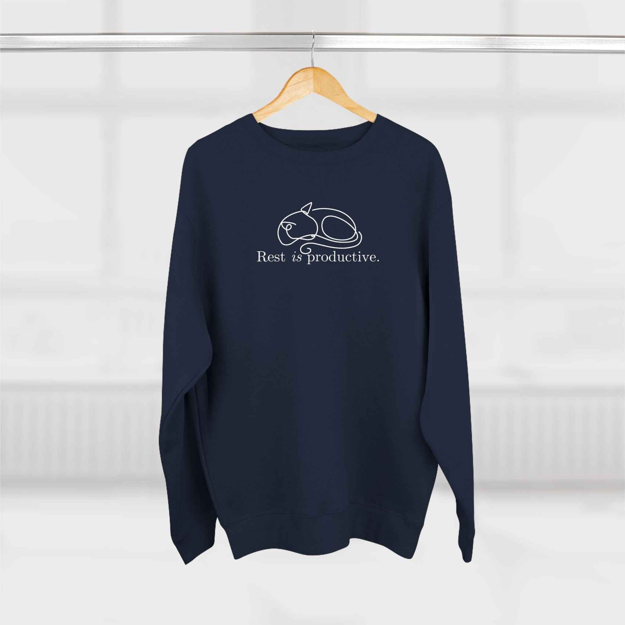 “Rest Is Productive” Minimalist Cat Sweatshirt – Comfort Fleece Pullover - Clothing, Unisex, Sweatshirts - EpiAl's Shop