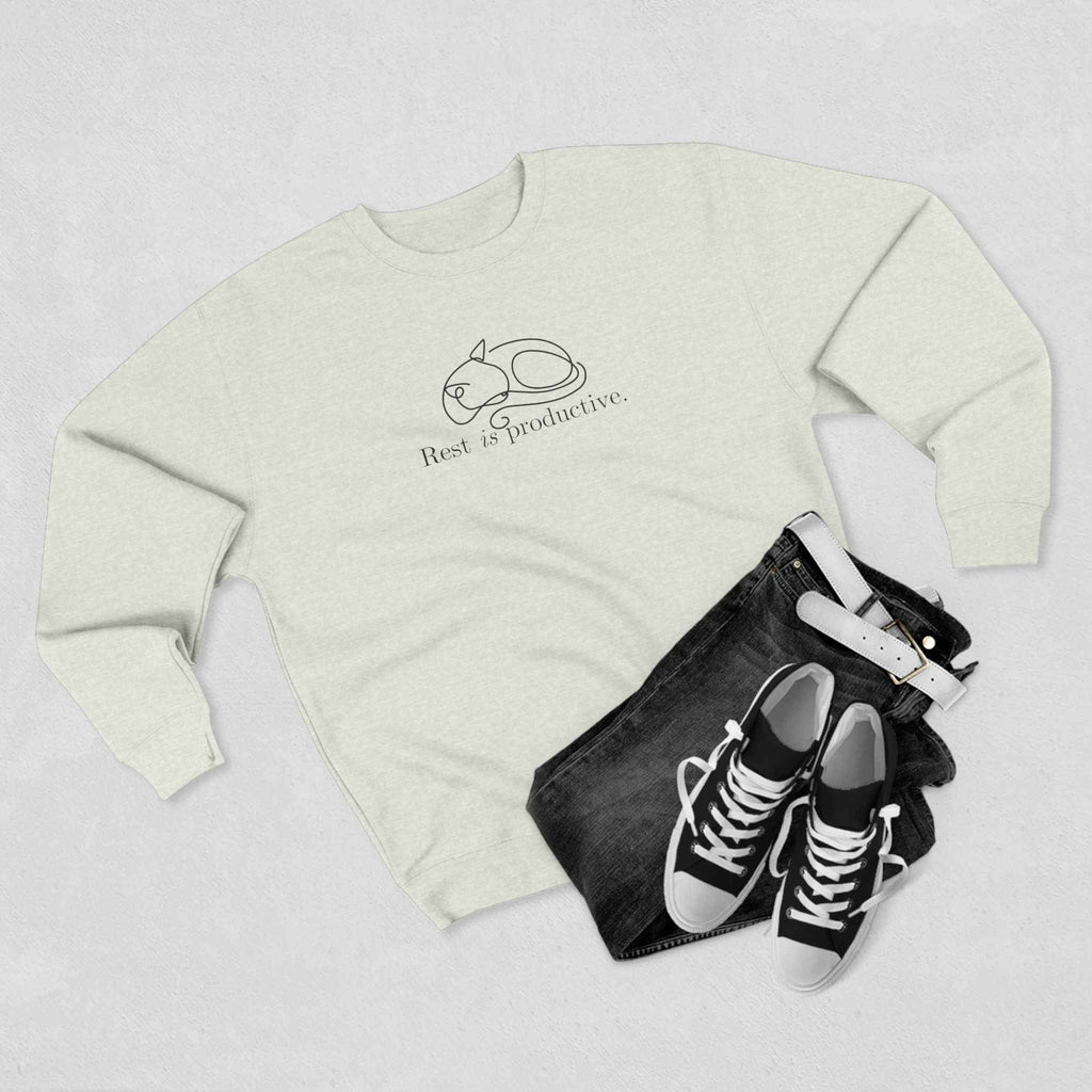 “Rest Is Productive” Minimalist Cat Sweatshirt – Comfort Fleece Pullover - Clothing, Unisex, Sweatshirts - EpiAl's Shop