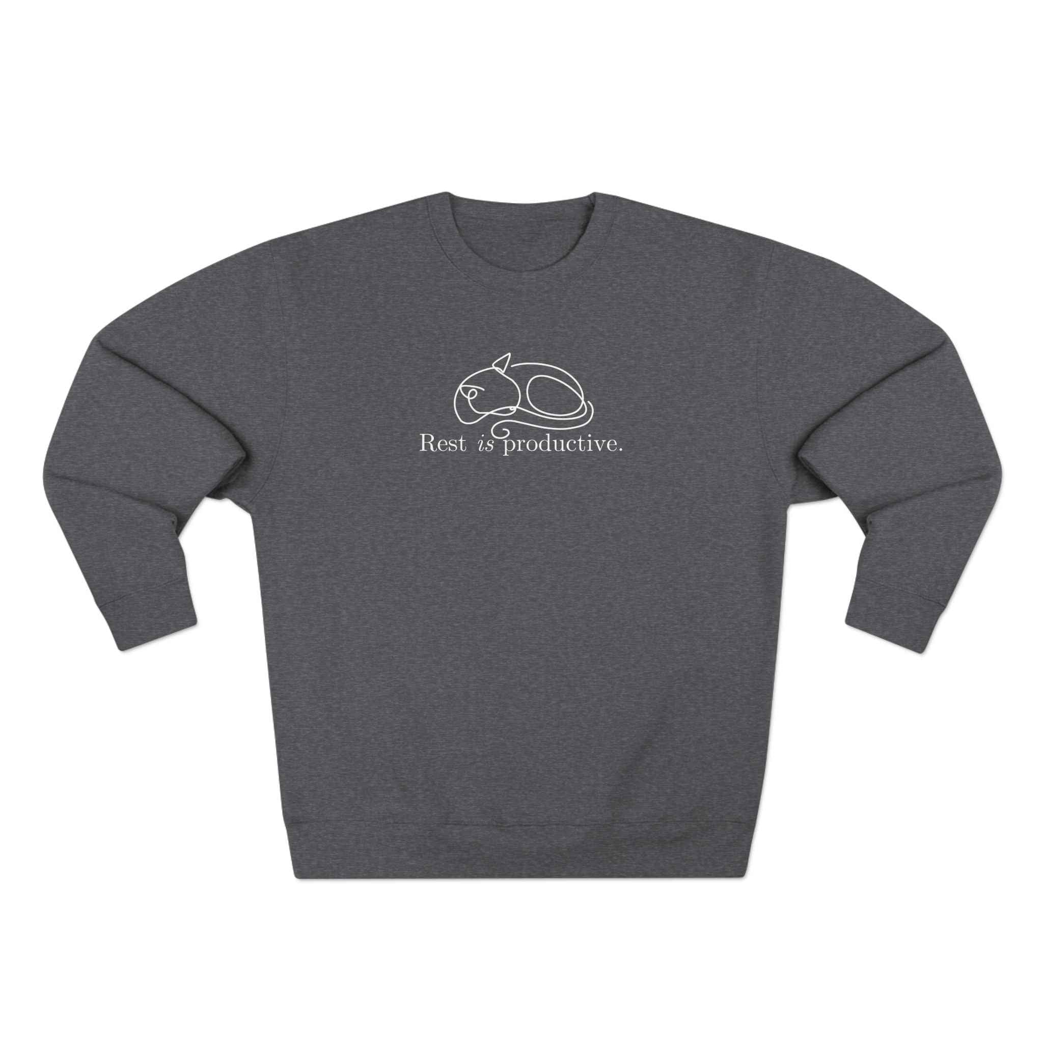 “Rest Is Productive” Minimalist Cat Sweatshirt – Comfort Fleece Pullover - Clothing, Unisex, Sweatshirts - EpiAl's Shop