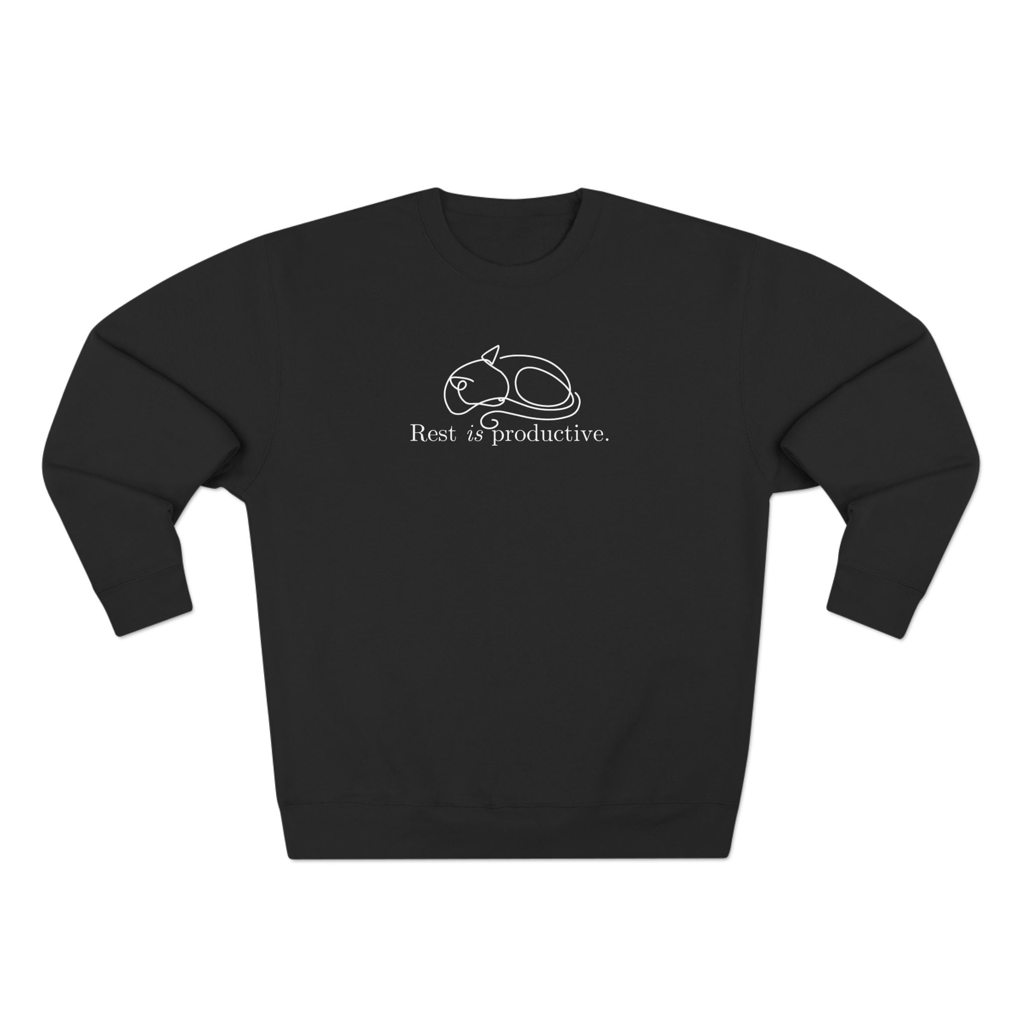“Rest Is Productive” Minimalist Cat Sweatshirt – Comfort Fleece Pullover - Clothing, Unisex, Sweatshirts - EpiAl's Shop