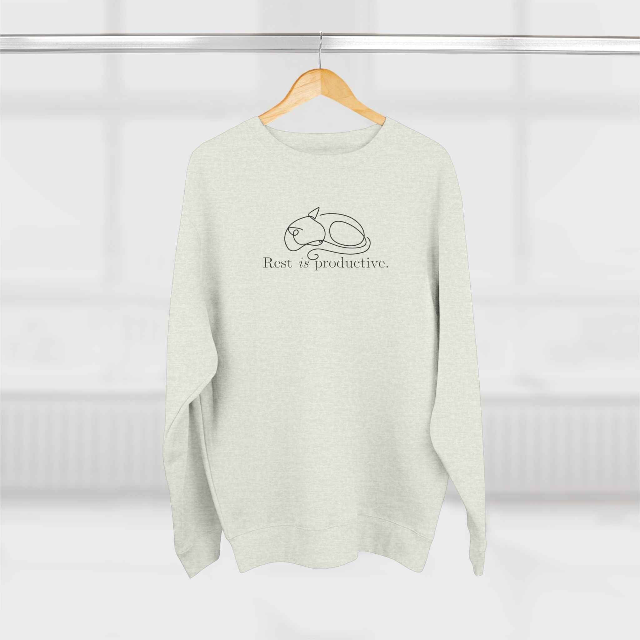 “Rest Is Productive” Minimalist Cat Sweatshirt – Comfort Fleece Pullover - Clothing, Unisex, Sweatshirts - EpiAl's Shop