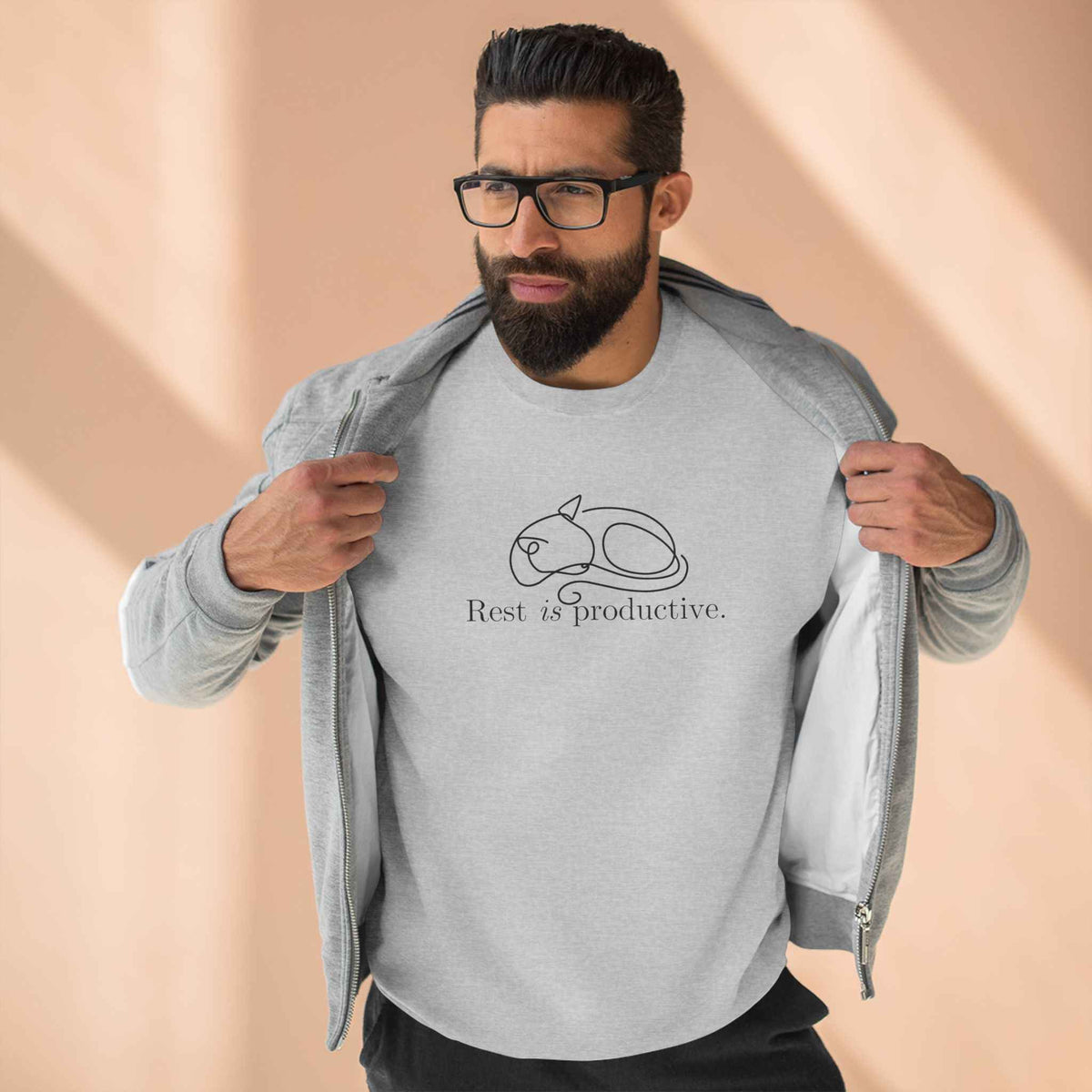 “Rest Is Productive” Minimalist Cat Sweatshirt – Comfort Fleece Pullover - Clothing, Unisex, Sweatshirts - EpiAl's Shop