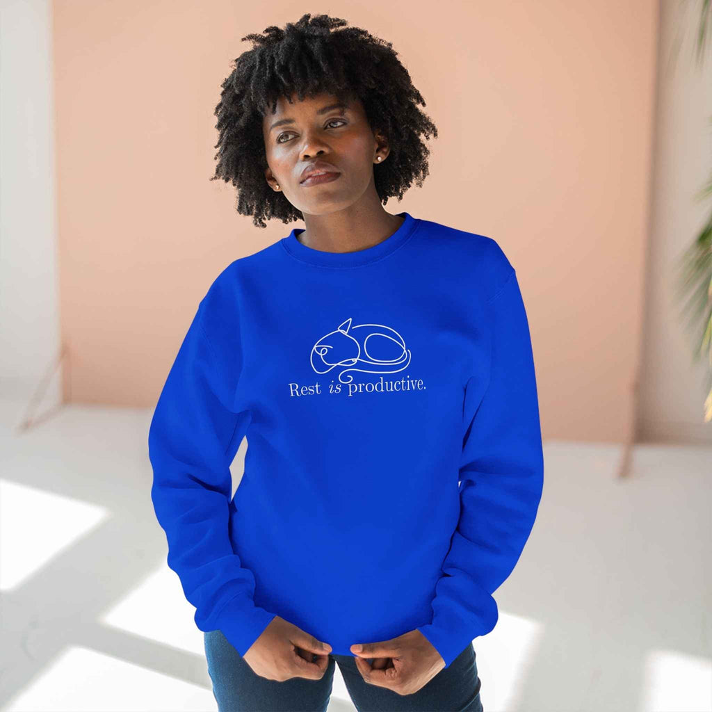 “Rest Is Productive” Minimalist Cat Sweatshirt – Comfort Fleece Pullover - Clothing, Unisex, Sweatshirts - EpiAl's Shop