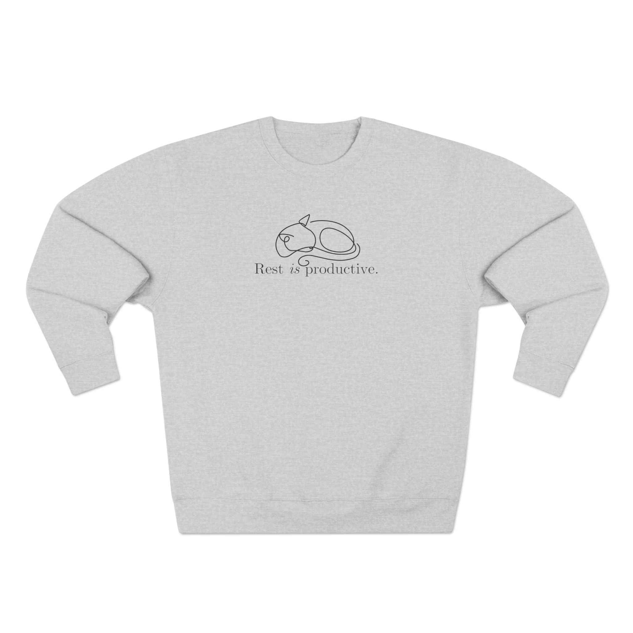 “Rest Is Productive” Minimalist Cat Sweatshirt – Comfort Fleece Pullover - Clothing, Unisex, Sweatshirts - EpiAl's Shop