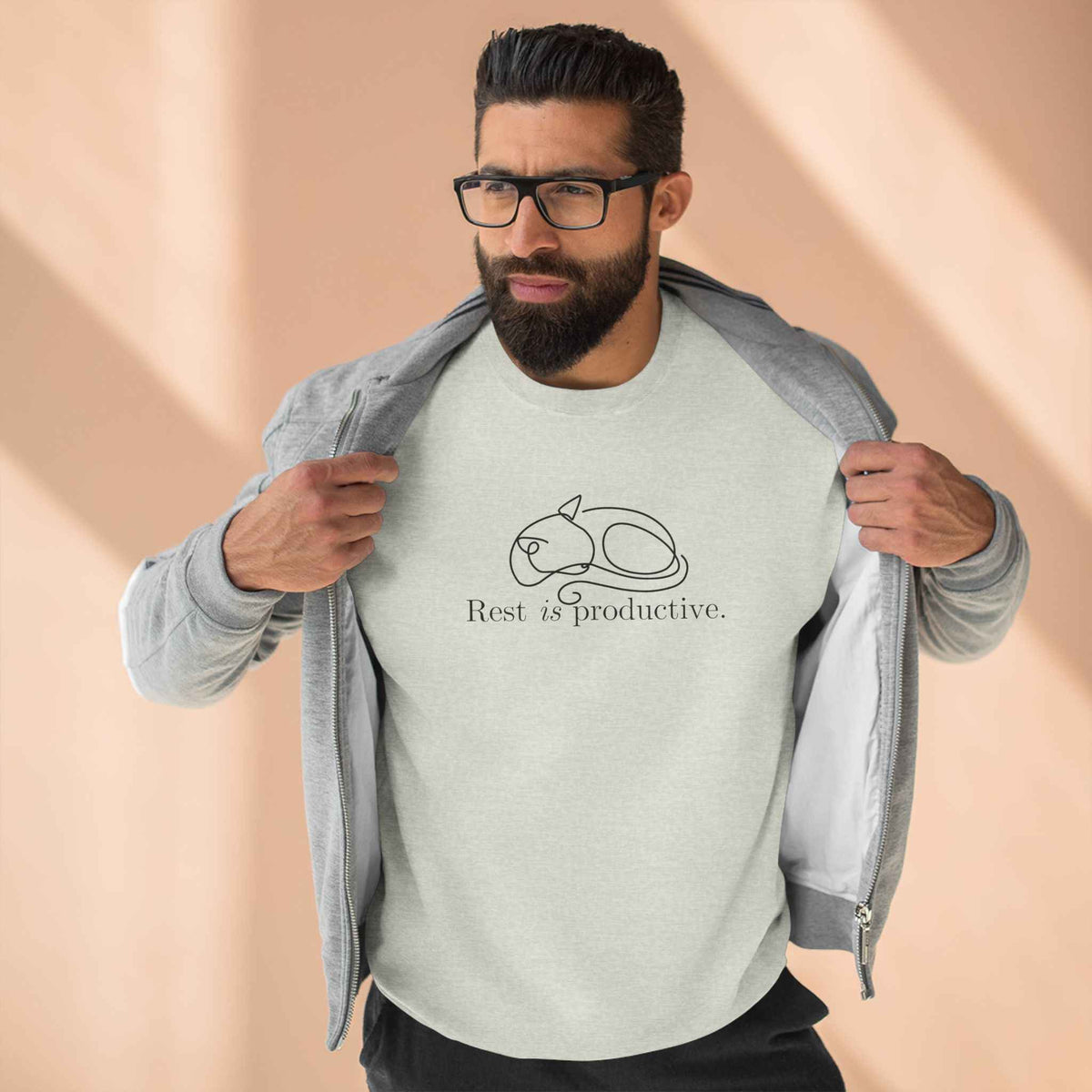 “Rest Is Productive” Minimalist Cat Sweatshirt – Comfort Fleece Pullover - Clothing, Unisex, Sweatshirts - EpiAl's Shop