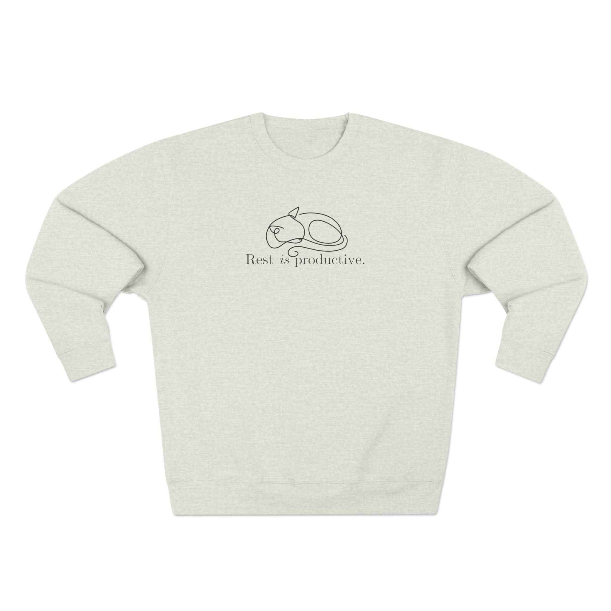 “Rest Is Productive” Minimalist Cat Sweatshirt – Comfort Fleece Pullover - Clothing, Unisex, Sweatshirts - EpiAl's Shop