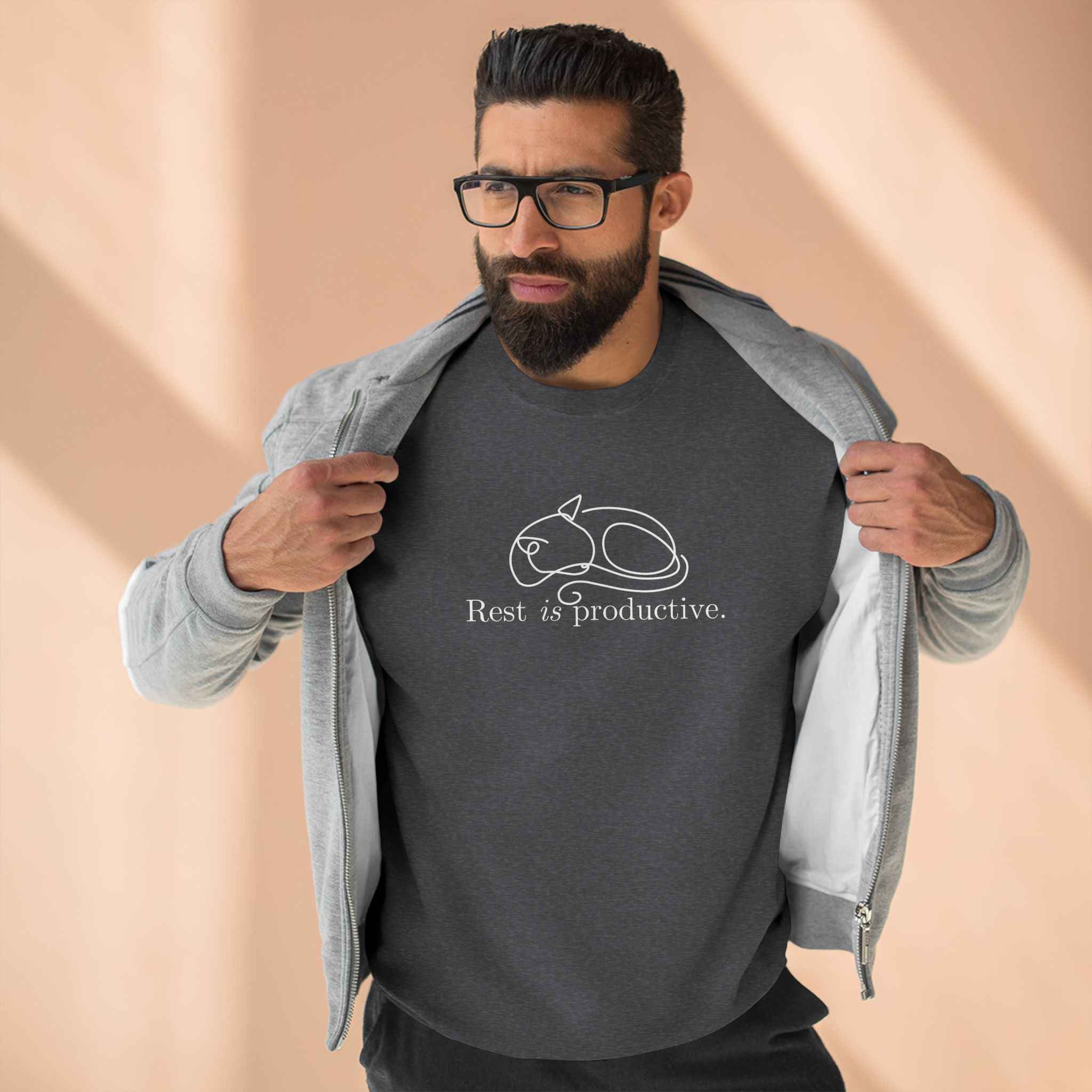 “Rest Is Productive” Minimalist Cat Sweatshirt – Comfort Fleece Pullover - Clothing, Unisex, Sweatshirts - EpiAl's Shop