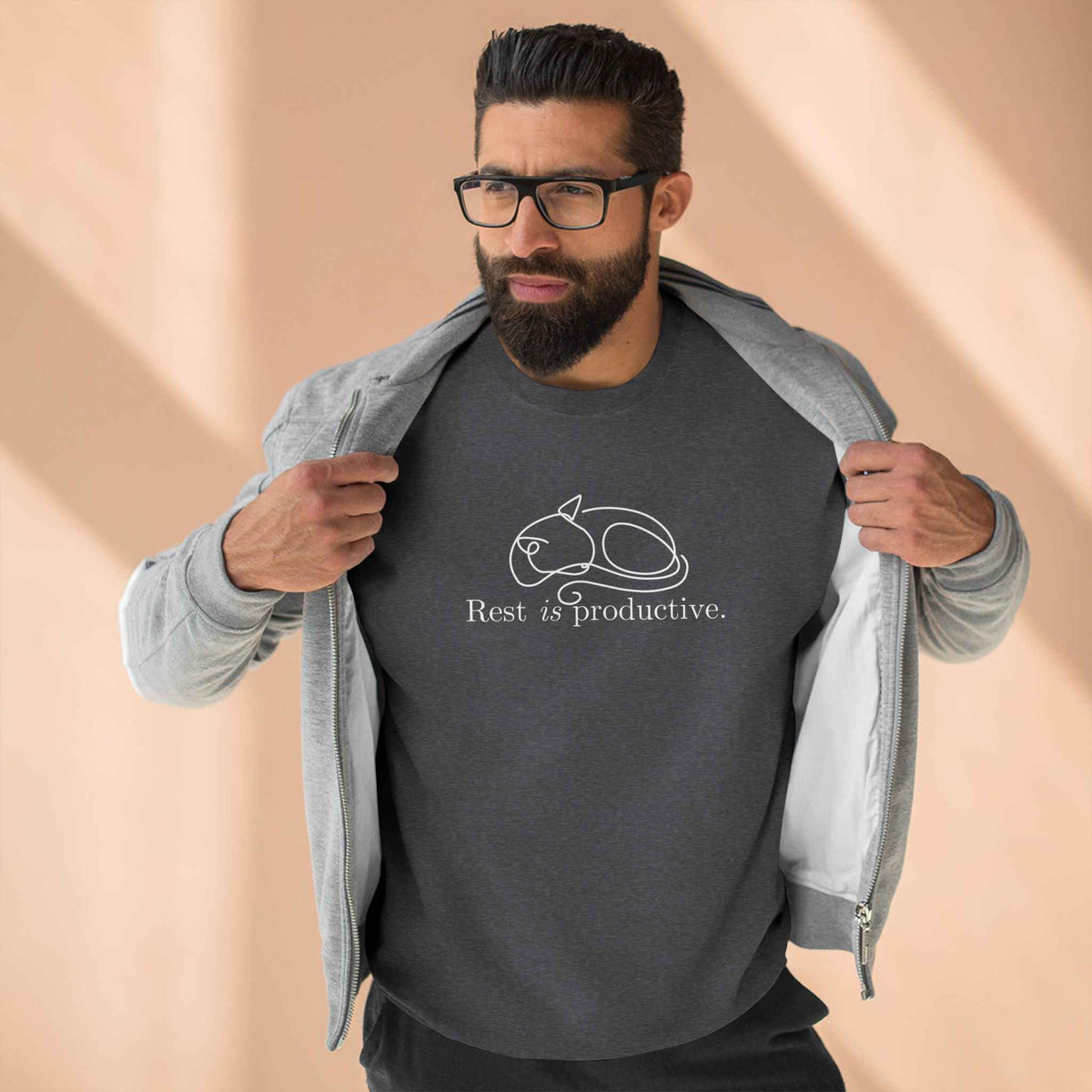 “Rest Is Productive” Minimalist Cat Sweatshirt – Comfort Fleece Pullover - Clothing, Unisex, Sweatshirts - EpiAl's Shop
