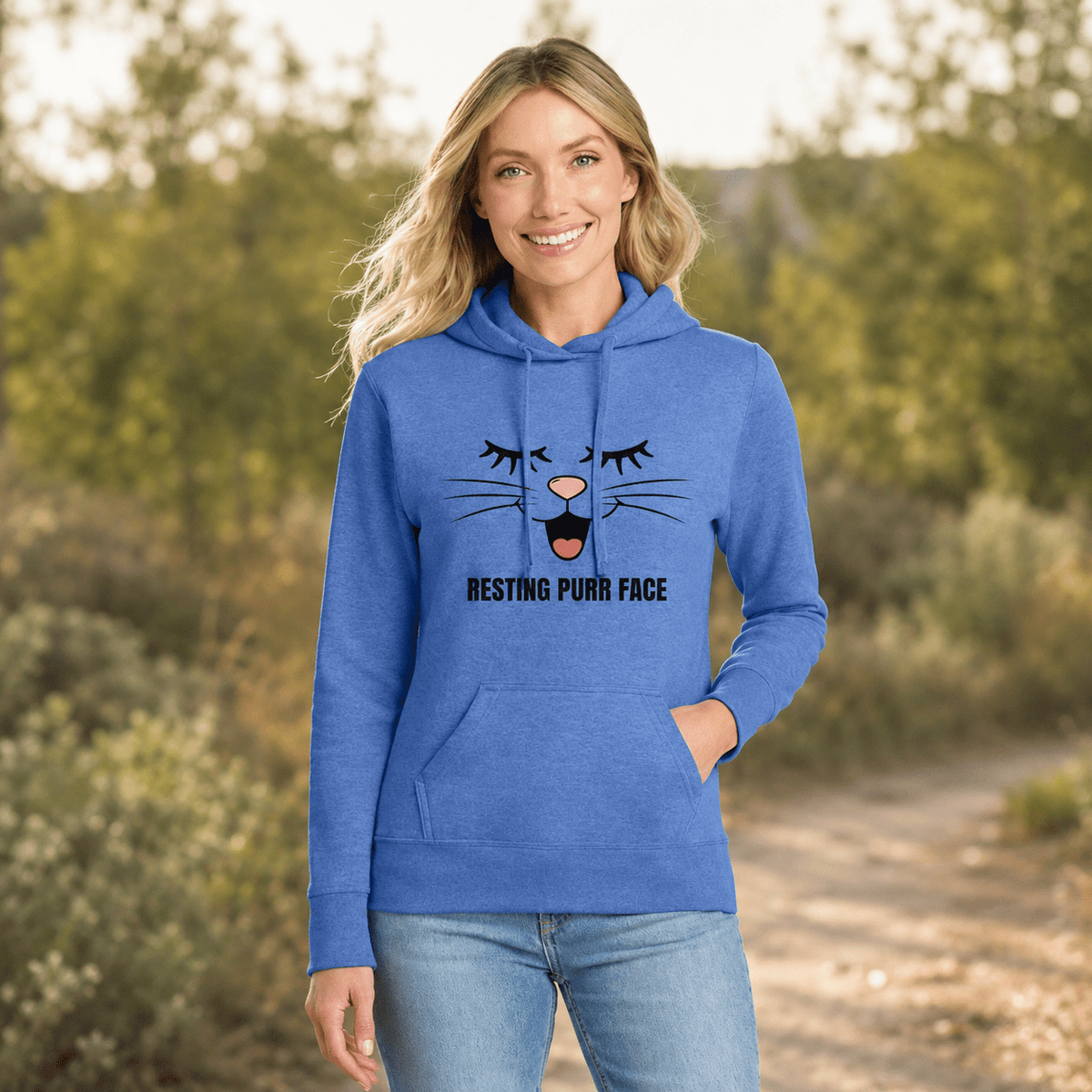 Resting Purr Face Fleece Hoodie — Cute Cat Graphic Pullover for Women - Clothing, Women, Hoodies - EpiAl's Shop